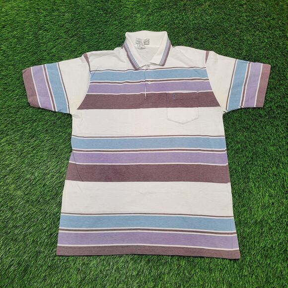 Vintage 80s Munsingwear Striped Polo Shirt Mens Medium Made in USA Pastel - Picture 1 of 12